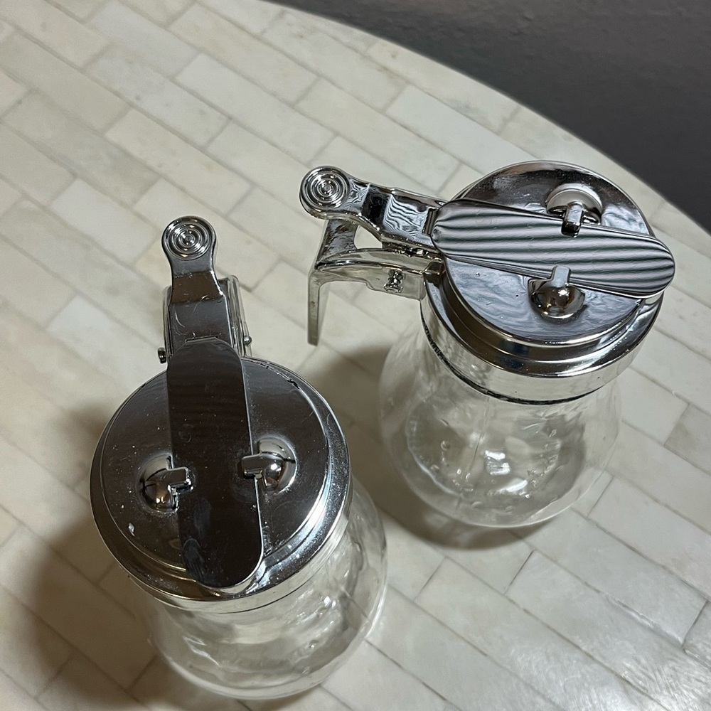 Small Silver and Clear Syrup Dispensers, Set of 2
